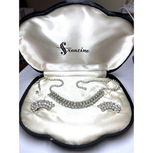 Vintage Rhinestone Set - Necklace and Earrings Gleaming Demi Parure From 30's